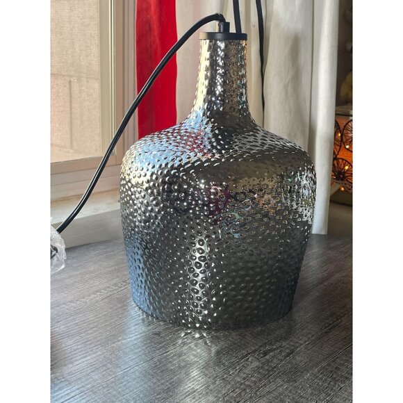 Smoky Gray Hammered Glass Bell Pendant Light | Modern Ceiling Fixture - Picture 9 of 11